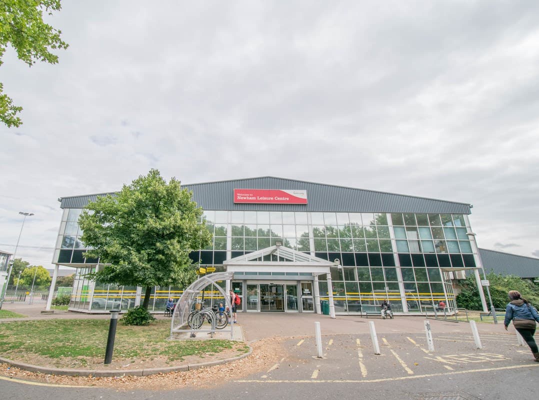 Front entrance to Newham Leisure Centre on Prince Regent Lane